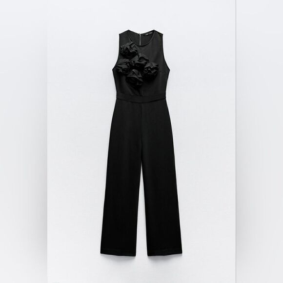 Zara TEXTURED FLORAL CREPE JUMPSUIT - Picture 11 of 15